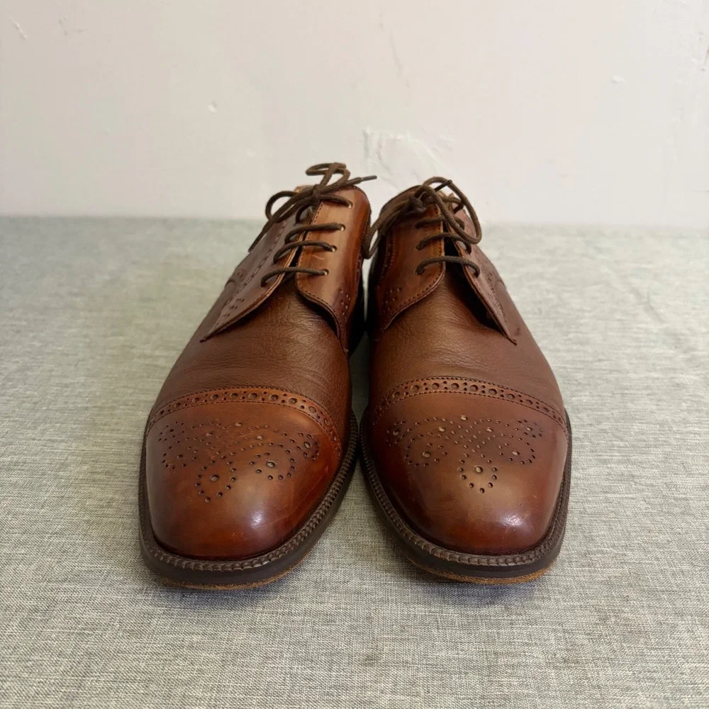 Johnston & Murphy Dress Shoes Mens 10 Brown‎ Cellini Cap Toe Brogue Oxfords